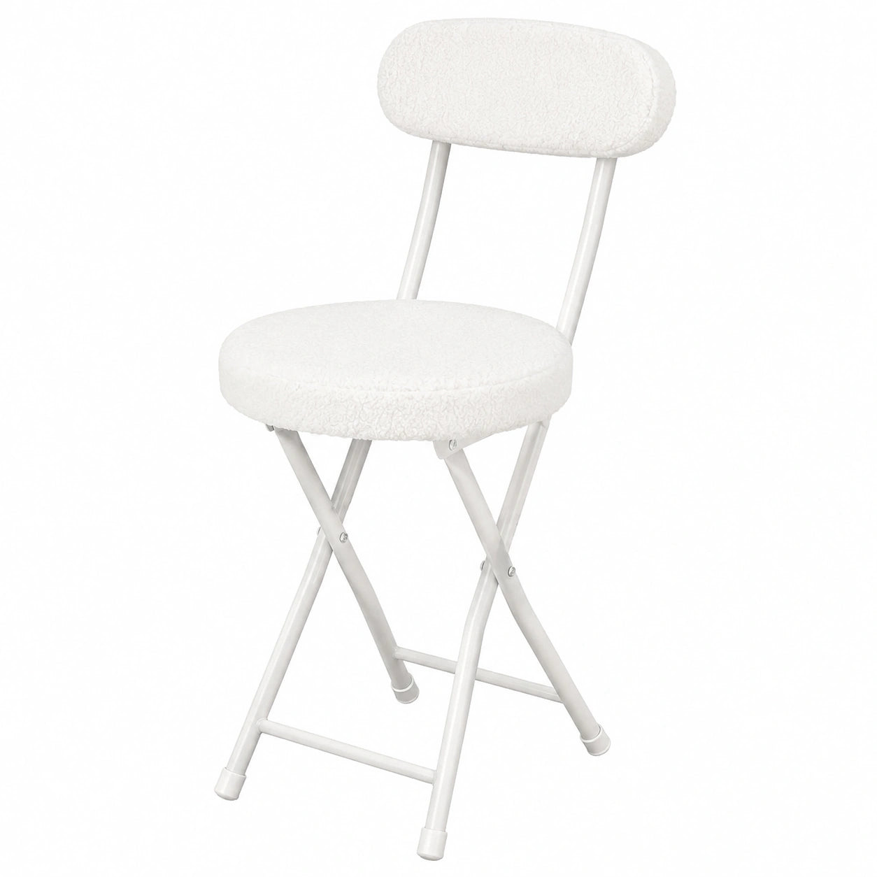 Lot de 4 tabourets pliables en fourrure avec dossier et repose-pieds, hauteur assise 49 cm, style nordique, blanc