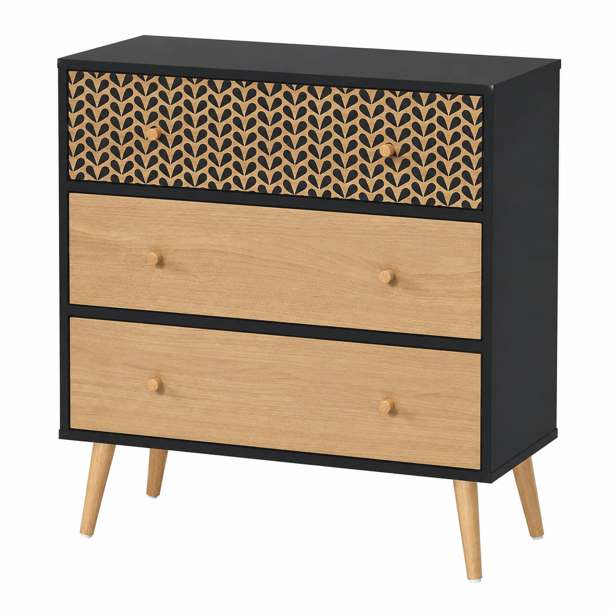 Commode Noire avec Finition Chêne 78cm