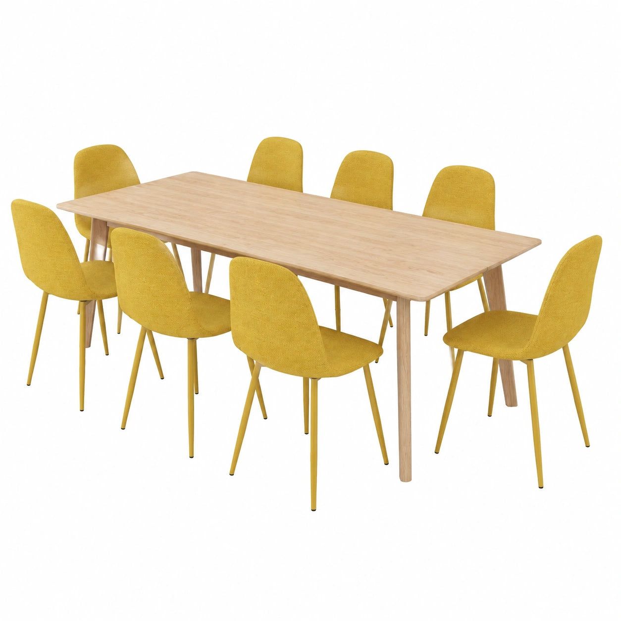 Lot de 8 chaises scandinaves rembourrées en tissu jaune