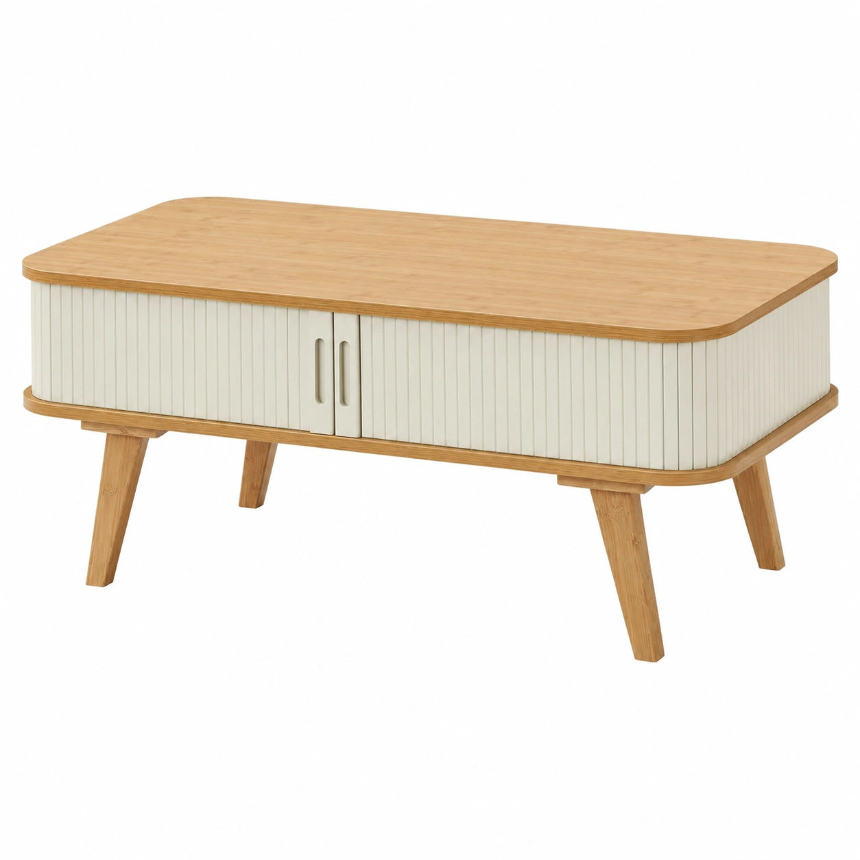 Table basse scandinave avec portes coulissantes et rangement