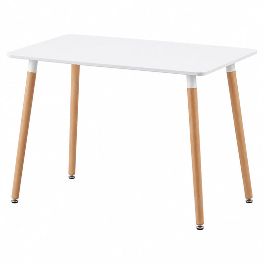 Table de salle à manger rectangulaire bois blanc 4 à 6 personnes
