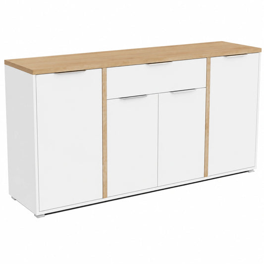 Buffet Scandinave 4 Portes 1 Tiroir Blanc et Chêne