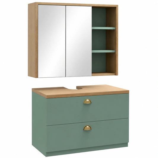 Ensemble de meubles salle de bain avec miroir et étagères ajustables
