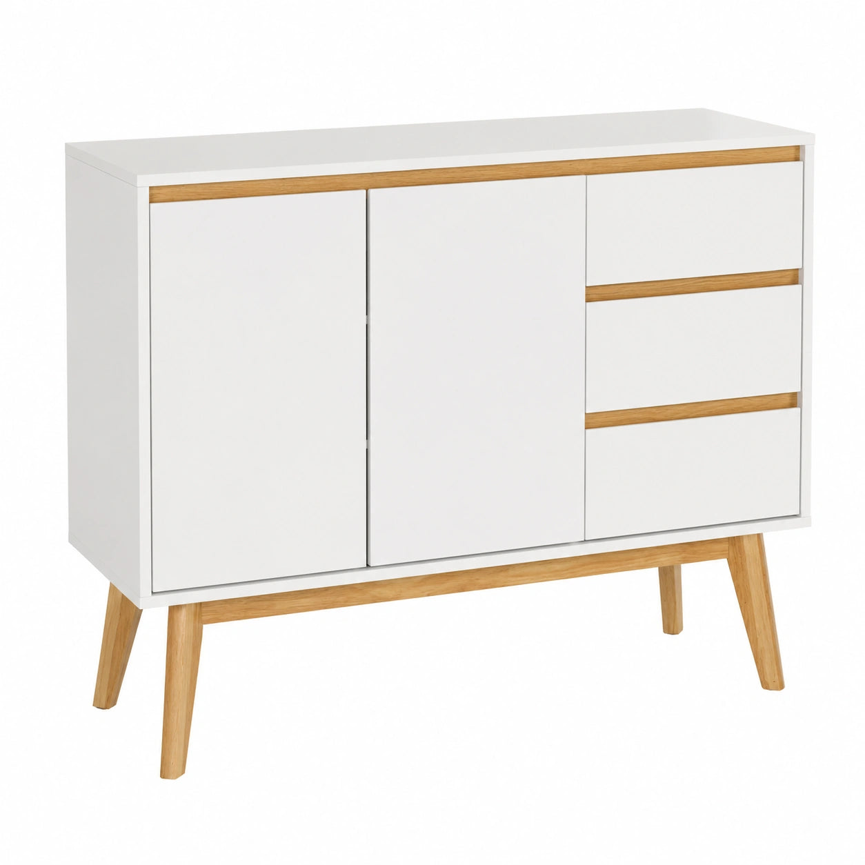 Buffet scandinave avec tiroirs et portes, fermeture douce