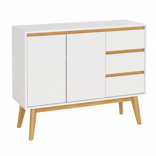 Buffet scandinave avec tiroirs et portes, fermeture douce