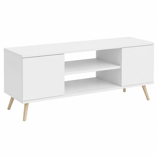 Meuble TV Scandinave Blanc 135 cm avec Pieds en Bois