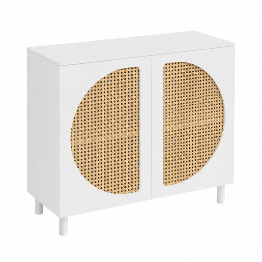 Buffet en rotin blanc avec 2 portes, 94 x 86 cm, style scandinave pour salon