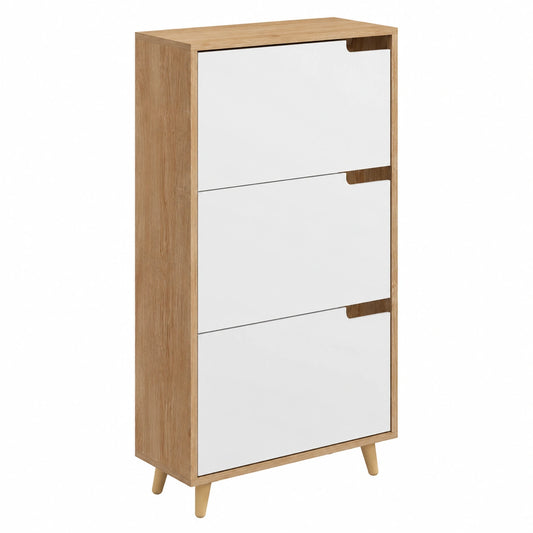 Meuble à Chaussures 3 Casiers avec Étagère Réglable, Couleurs Naturel et Blanc