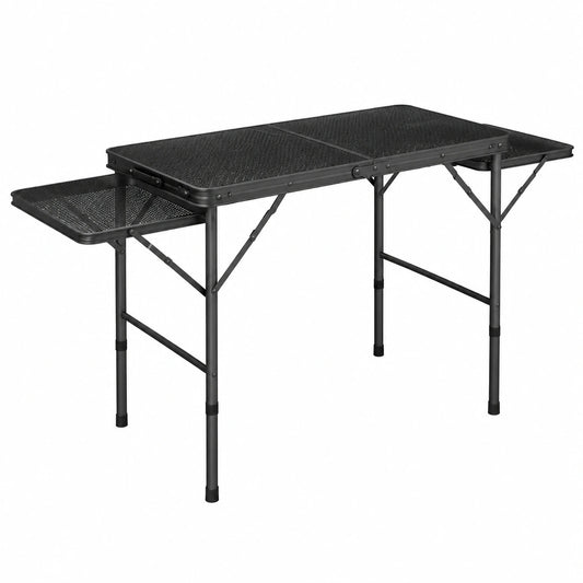 Table de camping pliante portable avec étagères latérales réglables