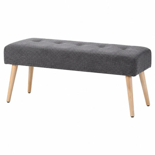 Banc scandinave en tissu velours gris foncé et bois clair 96 cm