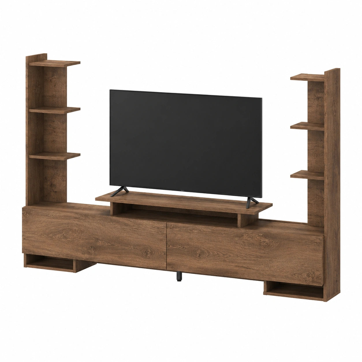 Meuble TV moderne avec étagères et rangements ouverts