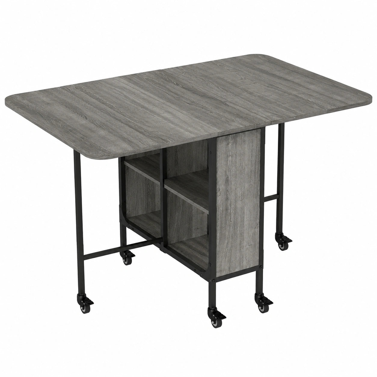 Table pliante sur roulettes avec étagère intégrée, pour 6 personnes