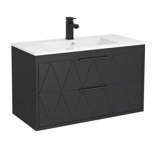 Meuble de Salle de Bain Suspendu avec Lavabo et Tiroirs