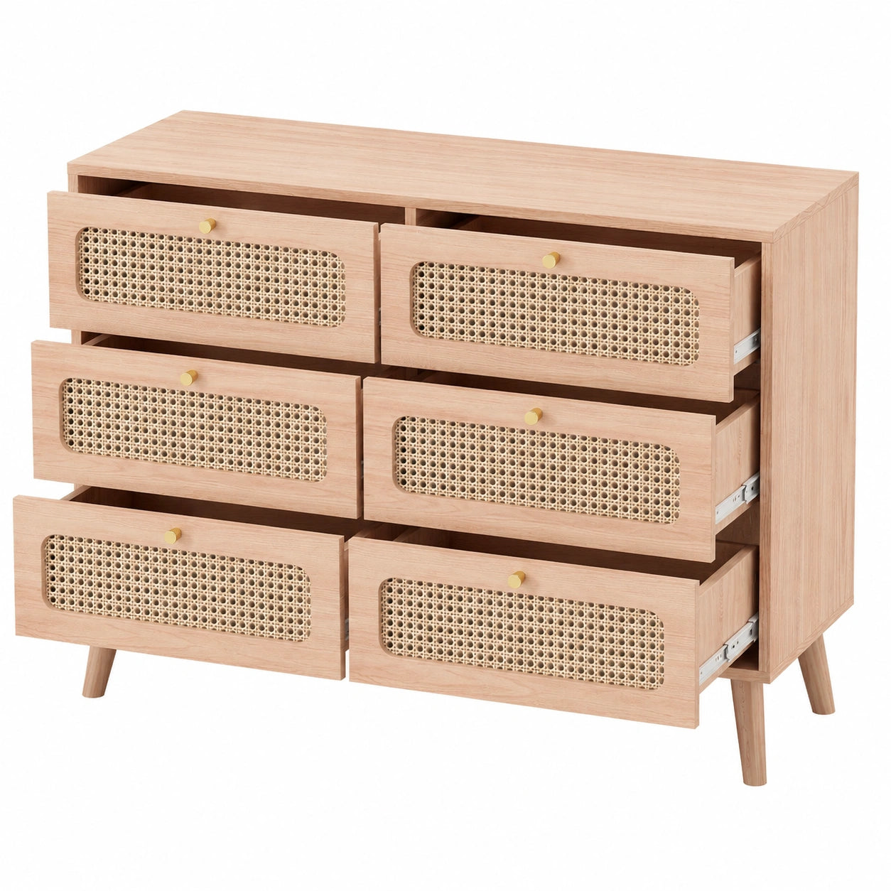 Commode 6 Tiroirs en Rotin Style Scandinave
